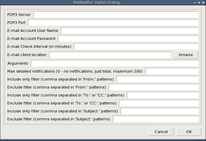 MailNotifier Options Dialog screenshot